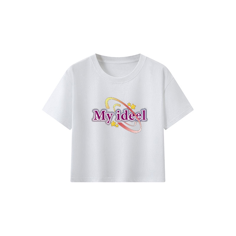 Áo Thun 100% Cotton Tay Ngắn Cổ Tròn In Họa Tiết Phong Cách Hàn Quốc Cho Nữ