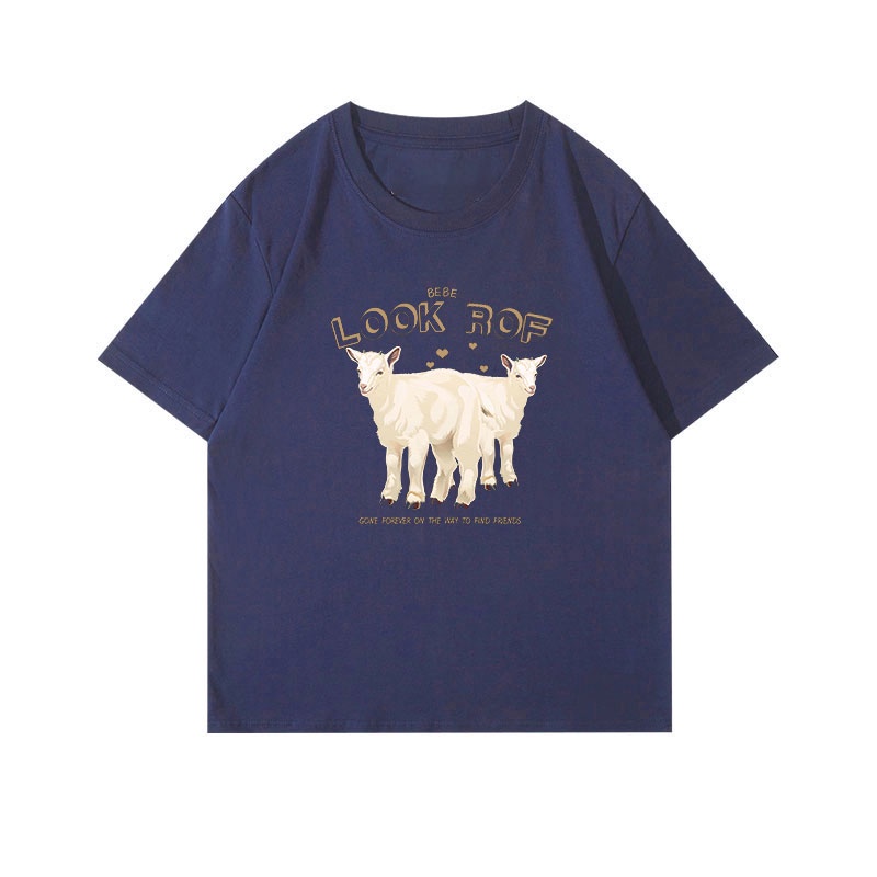 Áo Thun 100% Cotton Tay Ngắn Cổ Tròn In Họa Tiết Phong Cách Hàn Quốc Cho Nữ