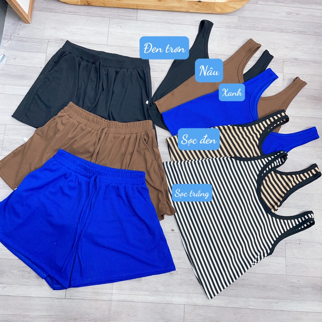 Set Bigsize CÔ NHỎ nữ gồm áo ba lỗ và quần đùi thun chất gân tăm co giãn, Quần đùi áo thun form rộng - SET25