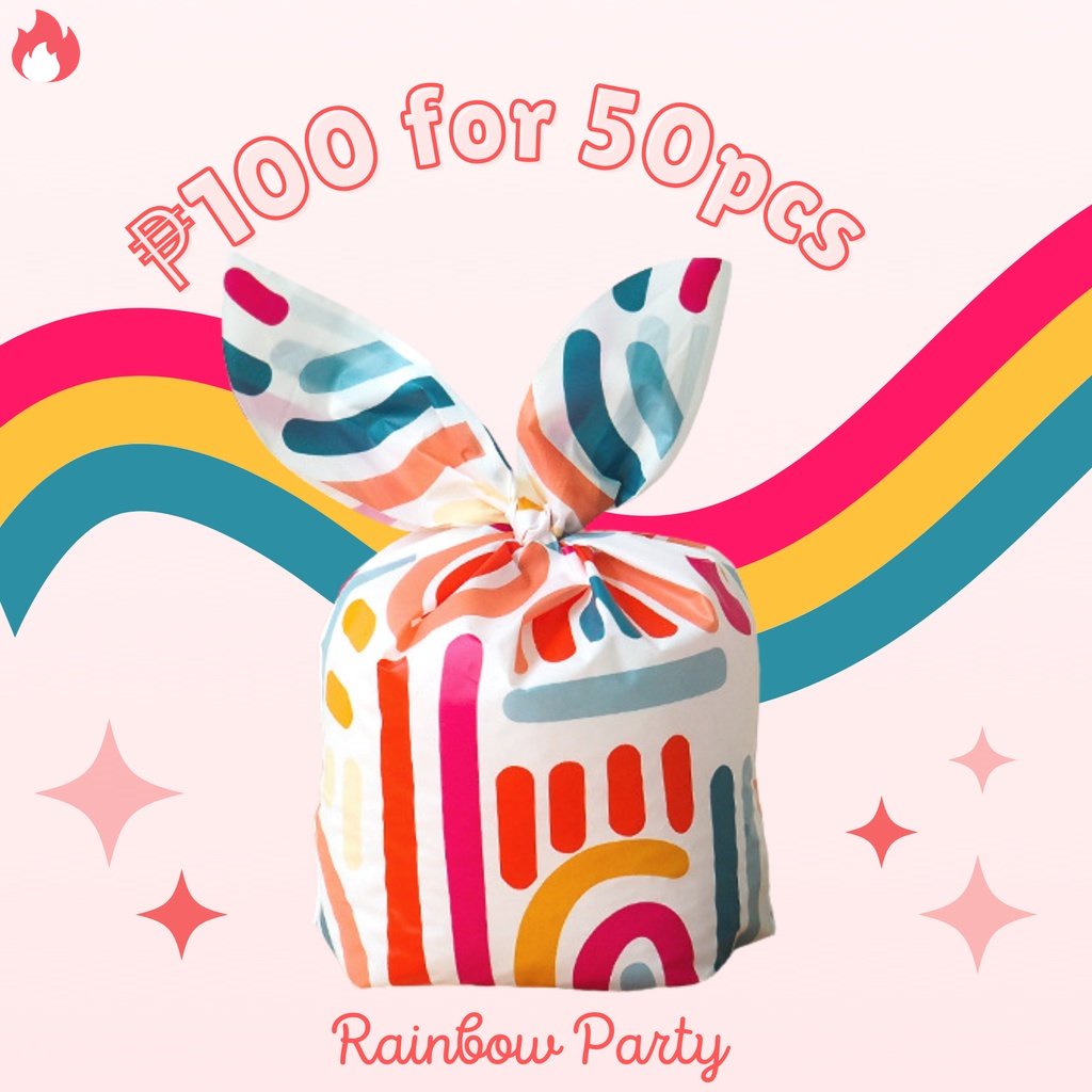 Bộ 50 Túi Đựng Bánh Kẹo Hình Tai Thỏ Màu Cầu Vồng Phong Cách Boho