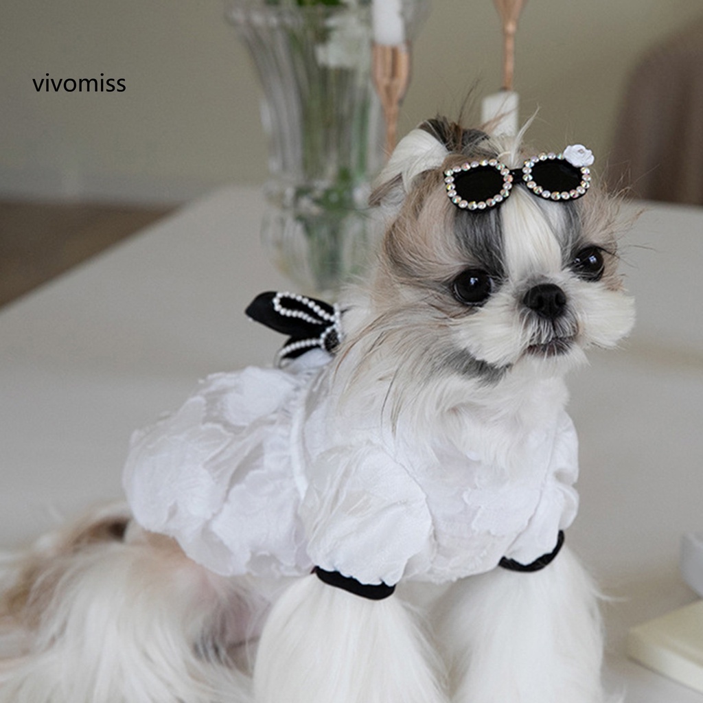Đầm Không Tay Đính Nơ Ngọc Trai Giả Dễ Thương Dành Cho Cún Cưng