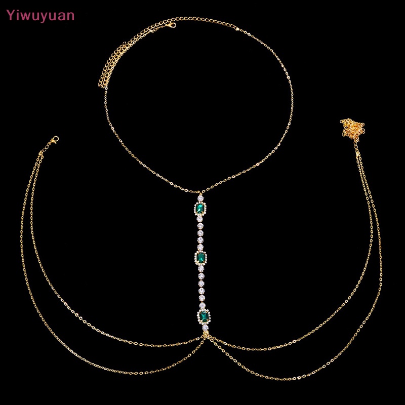 < Yiwuyuan > Dây Chuyền Đeo Cơ Thể Dạng Chuỗi Hạt Pha Lê Xanh Lá Thời Trang Quyến Rũ Cho Nữ Đi Biển