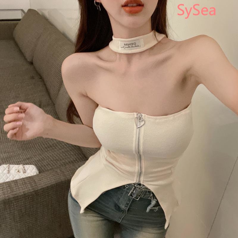 Áo Hai Dây Phối Khóa Kéo Lệch Thời Trang Mùa Hè Dành Cho Nữ