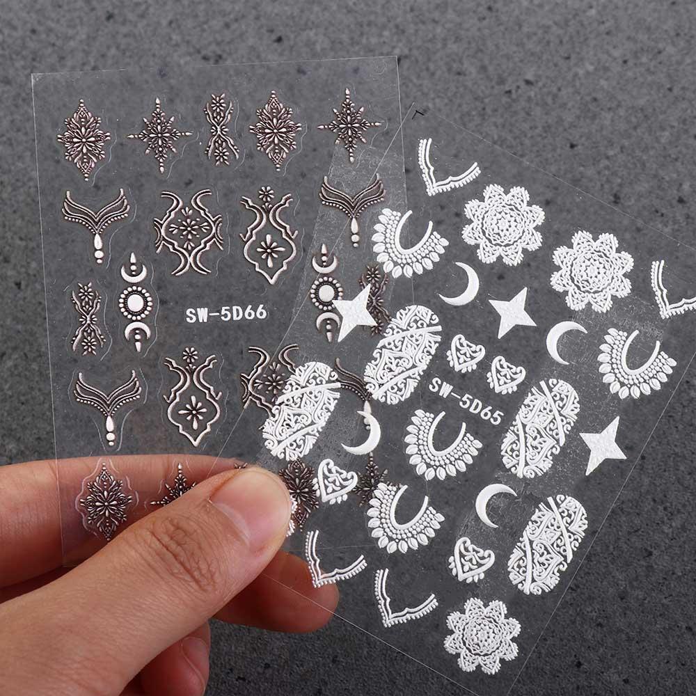 Hình Dán Trang Trí Móng Tay Họa Tiết Ren Màu Trắng Đen Đẹp Mắt