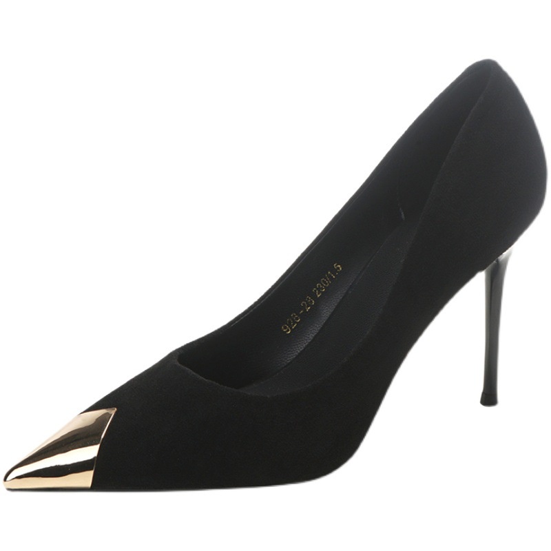 Giày Cao Gót Mũi Nhọn Màu Đen Bằng Kim Loại Thời Trang Dành Cho Nữ