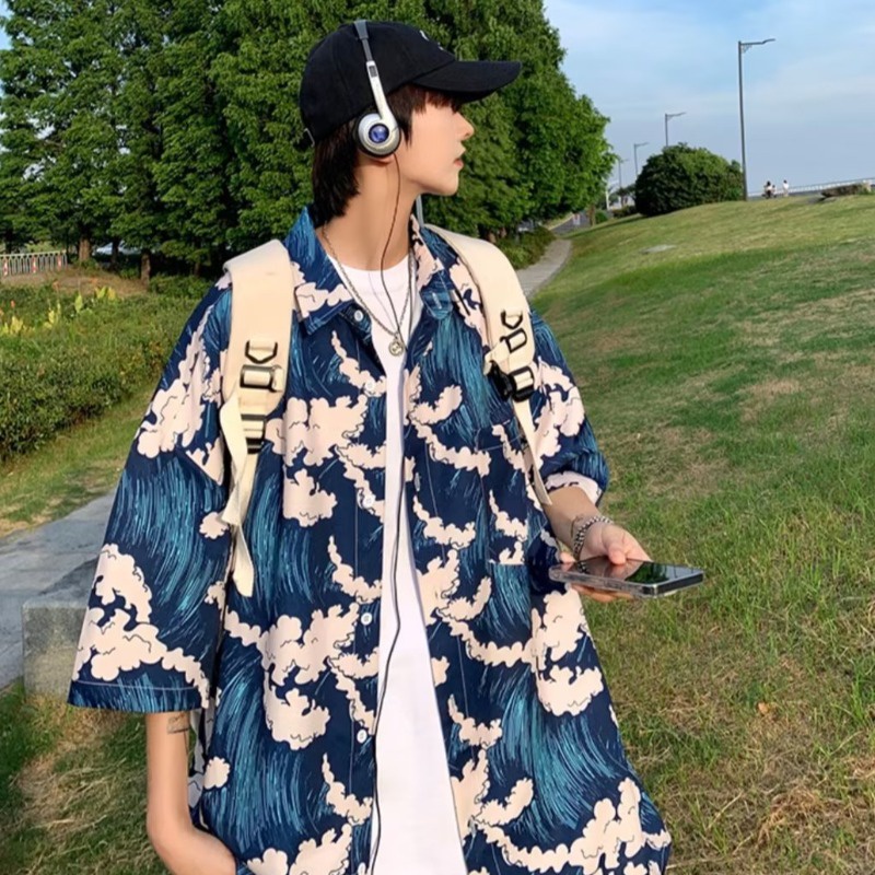 Áo Sơ Mi Nam Tay Lửng Dáng Rộng Phong Cách Hàn Quốc Mới