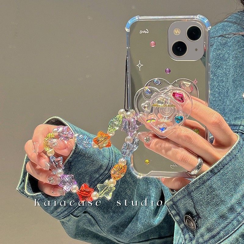 Ốp Điện Thoại Mềm Gắn Gương Trang Điểm Nhiều Màu Sắc Cho Iphone 14 12pro 13 12 11 7P