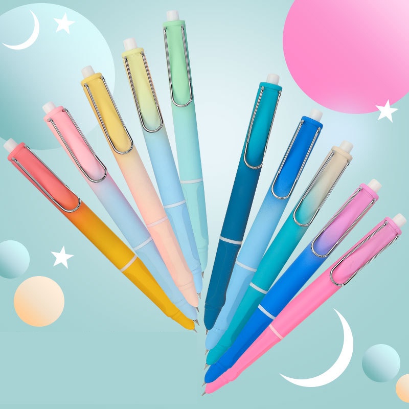 Bút Máy Mực Dạng Nhấn Ngòi 0.38mm Có Thể Bơm Mực Lại Màu Sắc Gradient Dành Cho Giáo Viên