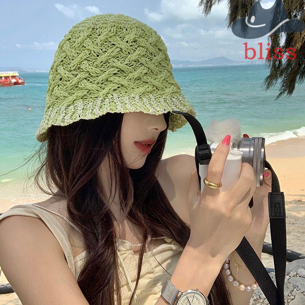 Nón Tai Bèo Đan Cói Rỗng Chống Tia UV Kiểu Hàn Quốc Đơn Giản Cho Nữ