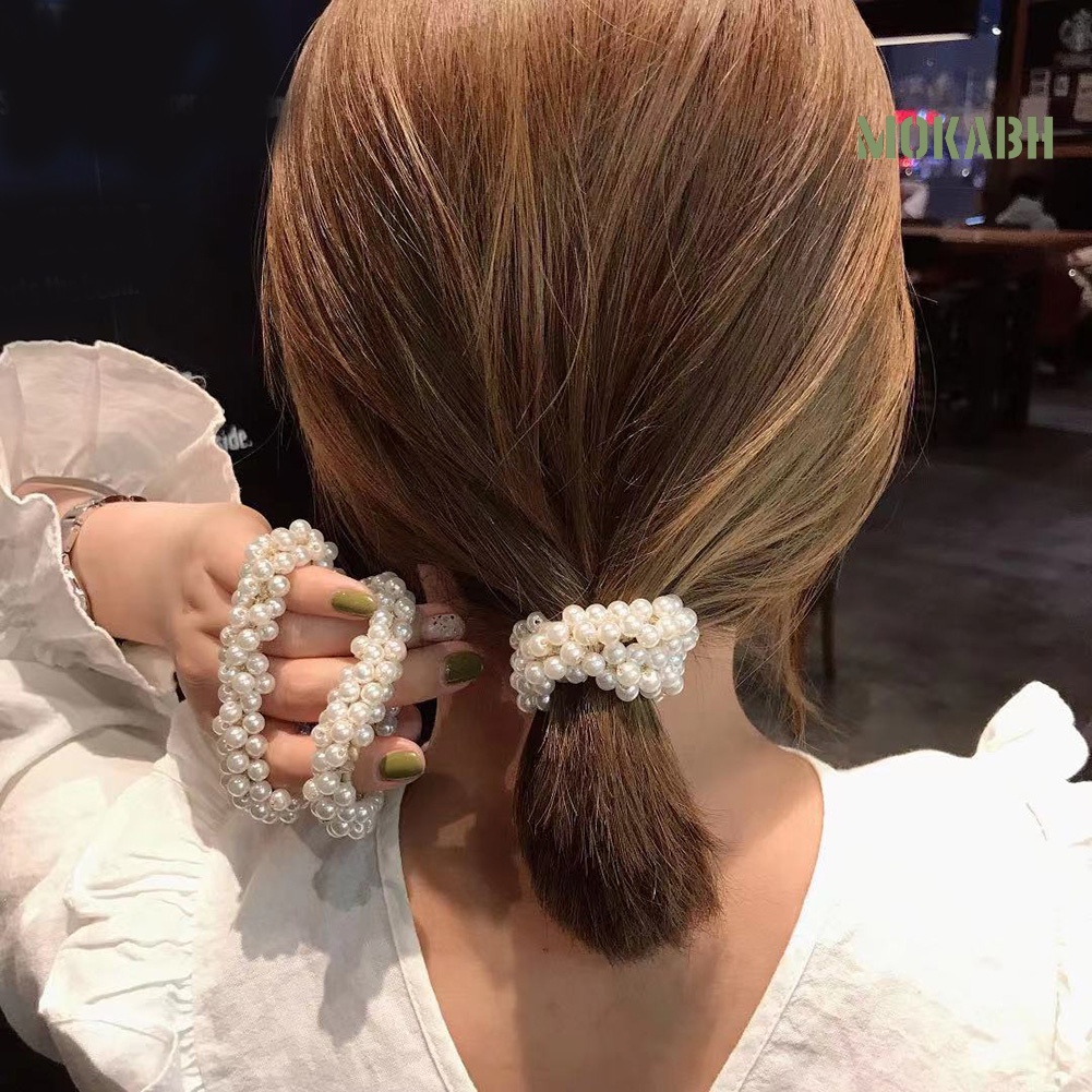 Dây Cột Tóc Co Giãn Đính Ngọc Trai Giả Thời Trang Cho Nữ