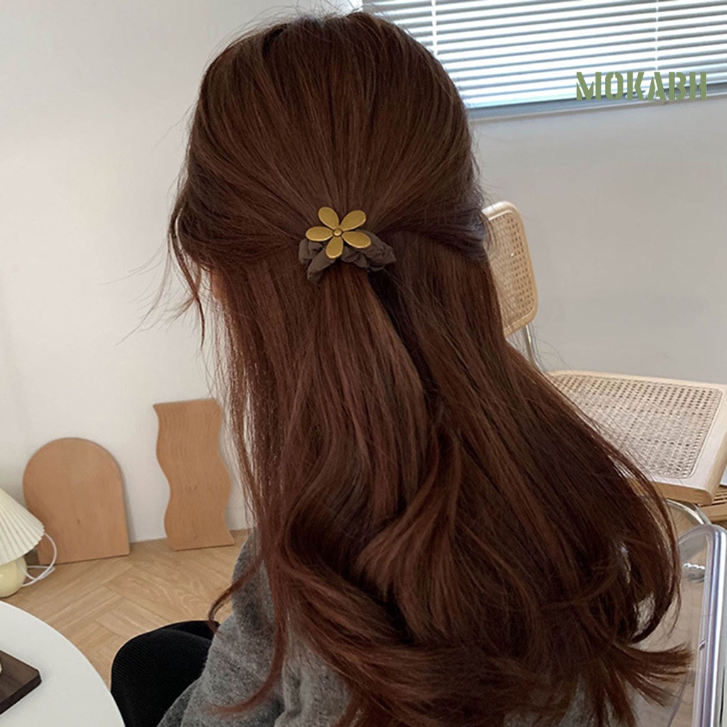 Dây Cột Tóc Co Giãn Họa Tiết Hoa Bằng Kim Loại Màu Sắc Đơn Giản Thời Trang