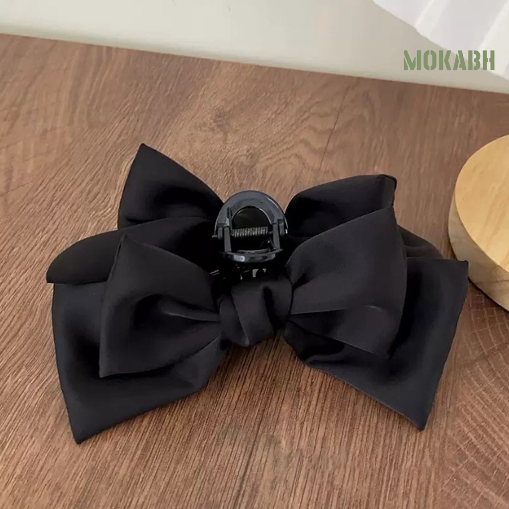 Kẹp Tóc Dạng Móng Vuốt Chống Trượt Hai Lớp Thắt Nơ Màu Trơn Phong Cách Công Chúa Dành Cho Nữ