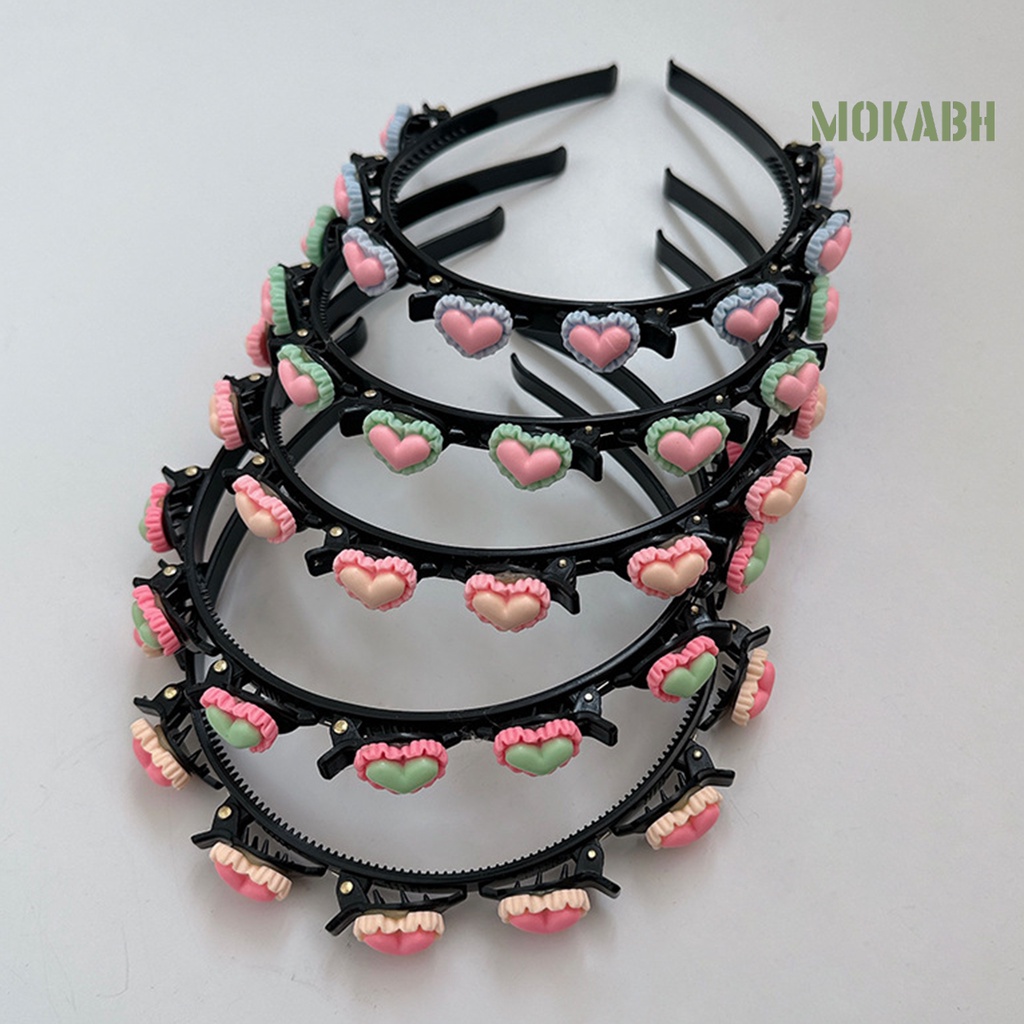 Băng đô cài tóc rửa mặt Co Giãn Chống Trượt Họa Tiết Trái Tim Màu Sắc Tương Phản Thời Trang Cho Nữ