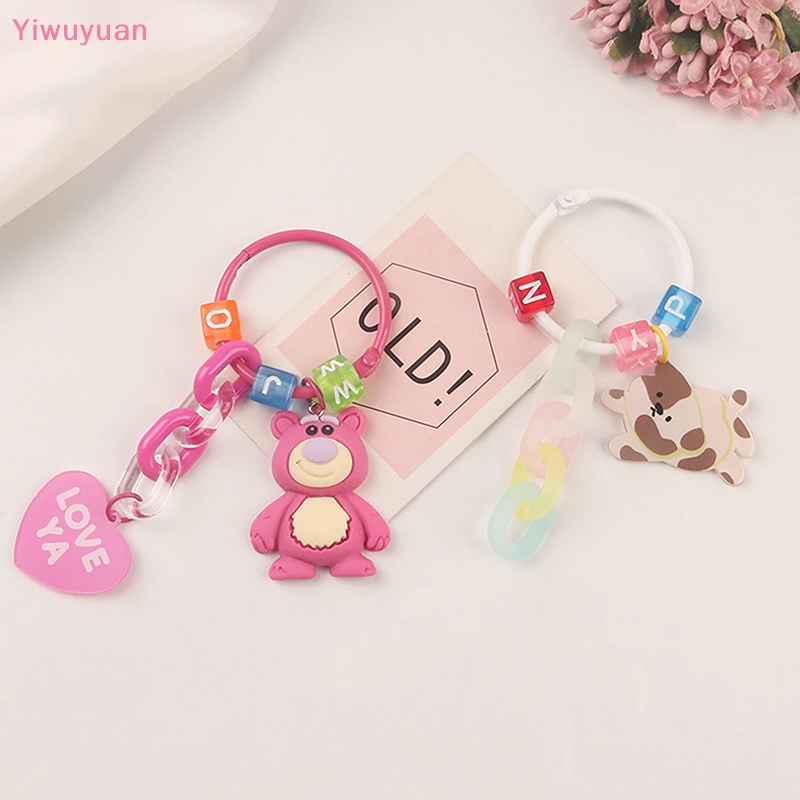 < Yiwuyuan > Móc Khóa Hình Gấu Dâu Tây Hoạt Hình Đáng Yêu Trang Trí Túi Xách Mới