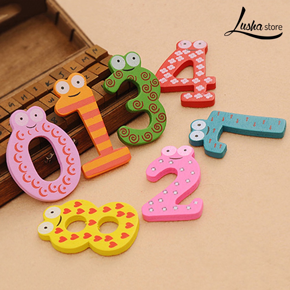 Set 10 Đồ Chơi Tủ Lạnh Hình Chữ Số Từ 0-9 Bằng Gỗ Nhiều Màu Dễ Thương Cho Bé