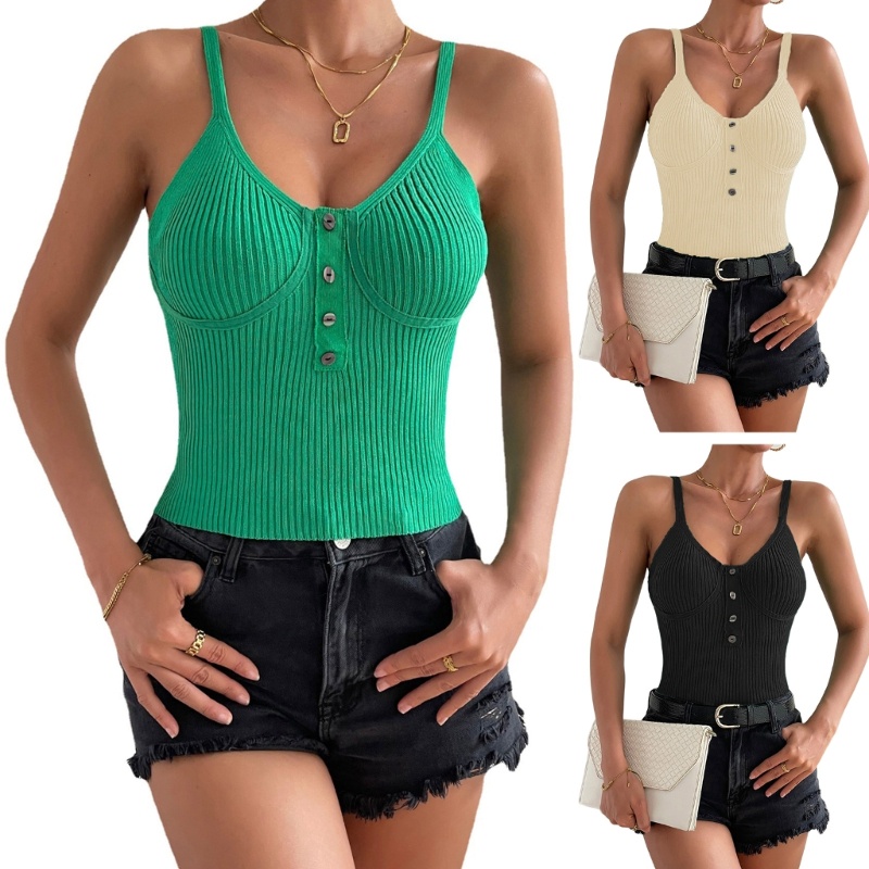 Xiangbao Áo Thun Không Tay Có Gân Ôm Dáng Hở Cổ Dành Cho Nữ