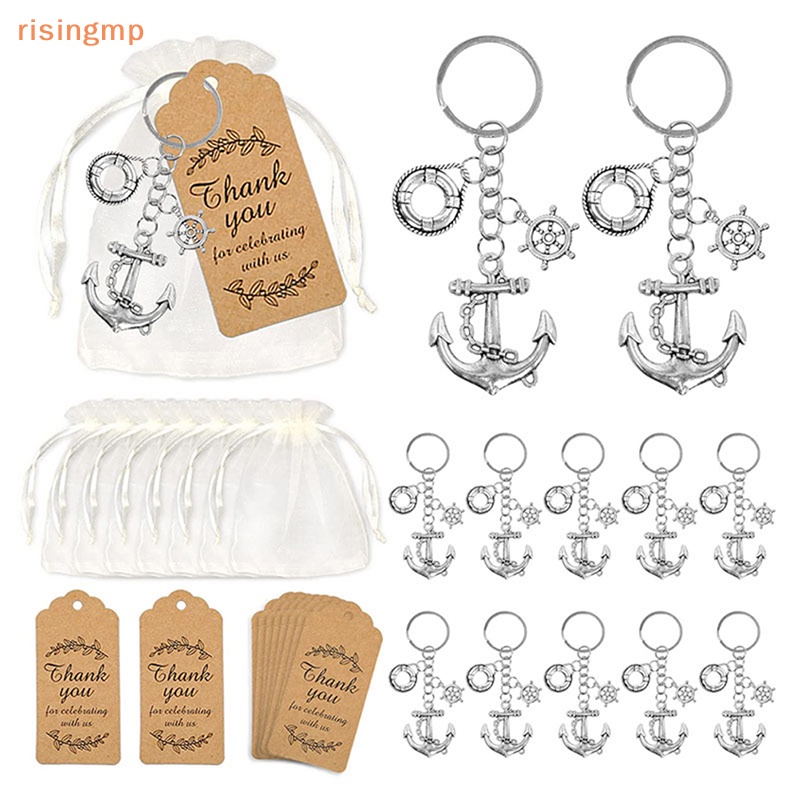 1 Set Móc Khóa Thiết Kế Hình Mỏ Neo Bằng Giấy Kraft Màu Trắng In Chữ Thank You Dùng Làm Quà Tặng Cho Bé / Tiệc Sinh Nhật / Đám Cưới