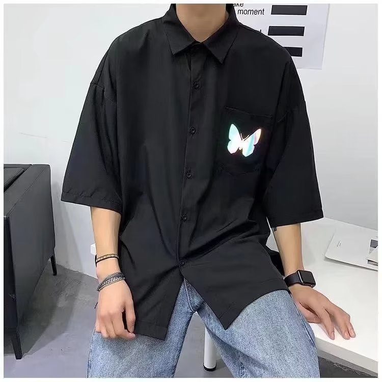 Áo Thun Ngắn Tay Form Rộng Họa Tiết Kẻ Sọc 5 / 7 Điểm Thời Trang Mùa Hè Cho Nam