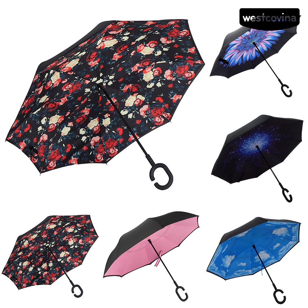 [COD]☁Dù Đứng Hai Lớp Chống Tia UV Chống Gió Hình Chữ C Có Tay Cầm Tiện Lợi Dành Cho Nữ