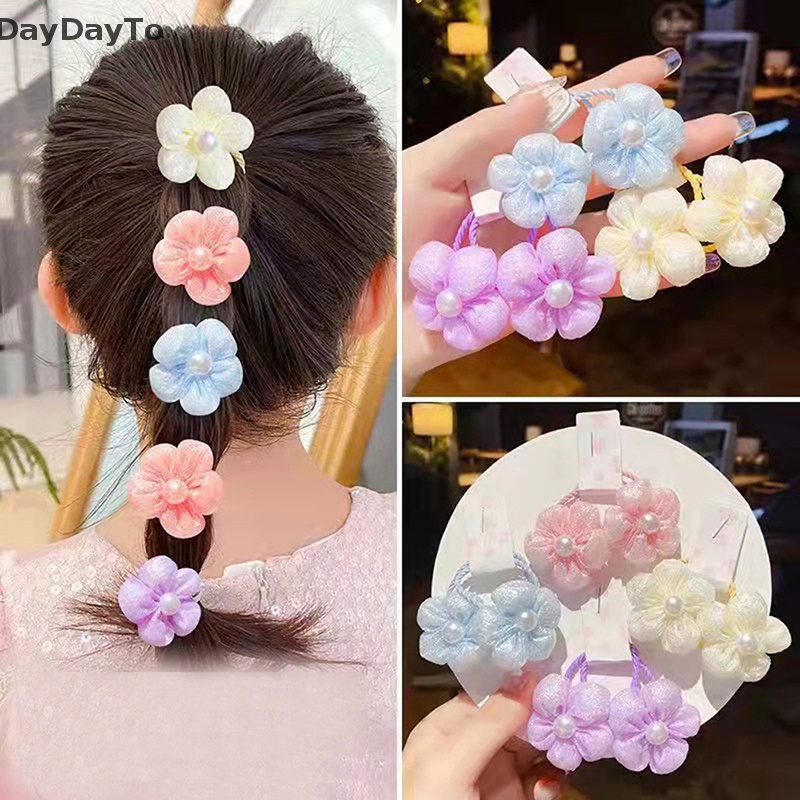 Bộ 2 Dây Cột Tóc Co Giãn Họa Tiết Hoa Hoạt Hình Màu Kẹo Ngọt Dành Cho Bạn Gái