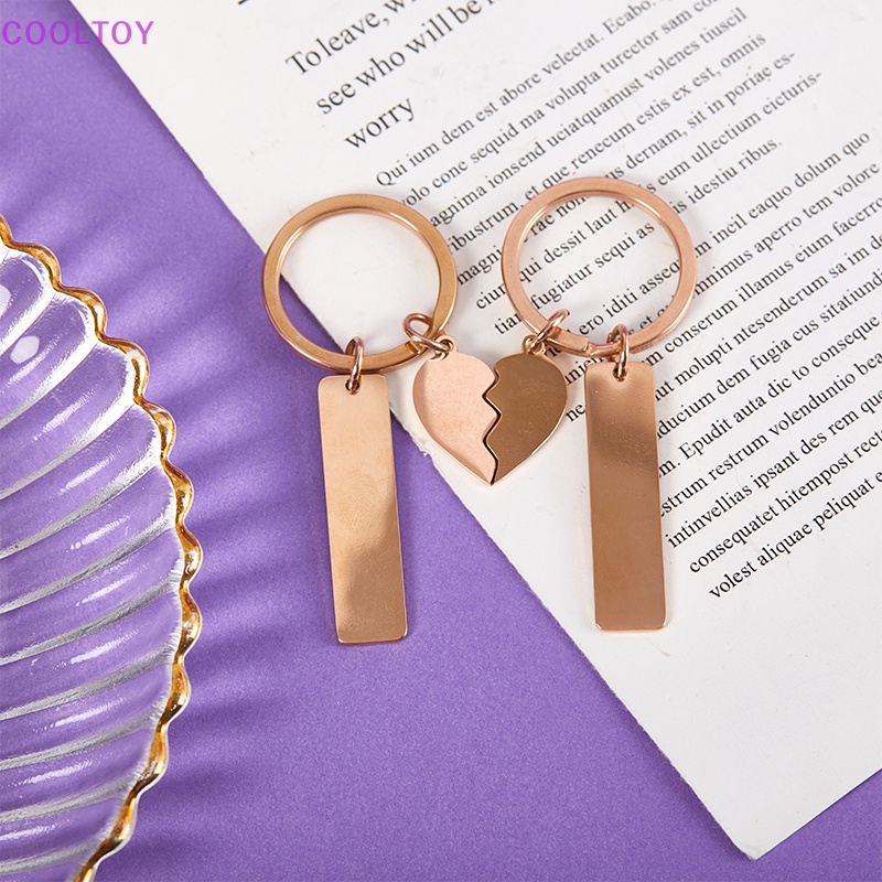 Set 2 Móc Khóa Ghép Hình Trái Tim Bằng Thép Không Gỉ Mặt Kính Độ Bóng Cao