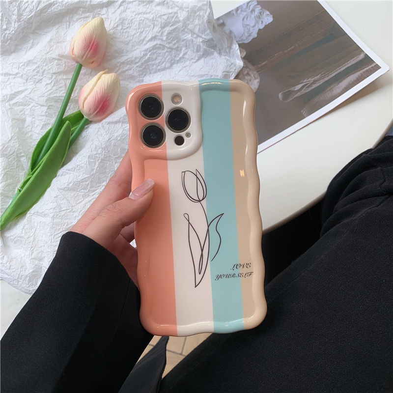 Ốp Điện Thoại TPU Viền Gợn Sóng Hình Hoa Tulip Chống Sốc Cho IPhone 14 13 12 11 Pro Max