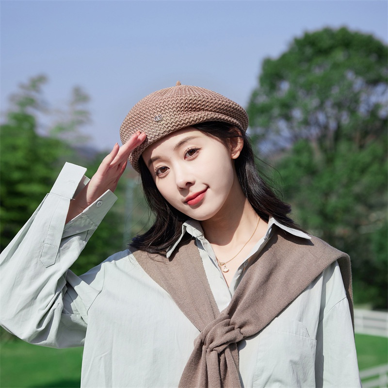 Mũ Beret Mỏng Thiết Kế Xếp Ly Thoáng Khí Phong Cách Mới Mùa Hè Cho Nữ