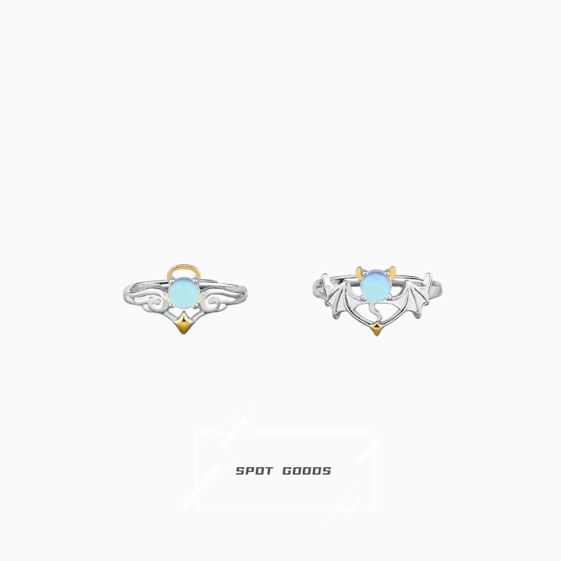 Nhẫn Cặp Đôi Thiên Thần Và Quỷ Đá Mặt Trăng Sang Trọng Làm Quà Tặng Ngày Của Người Lớn