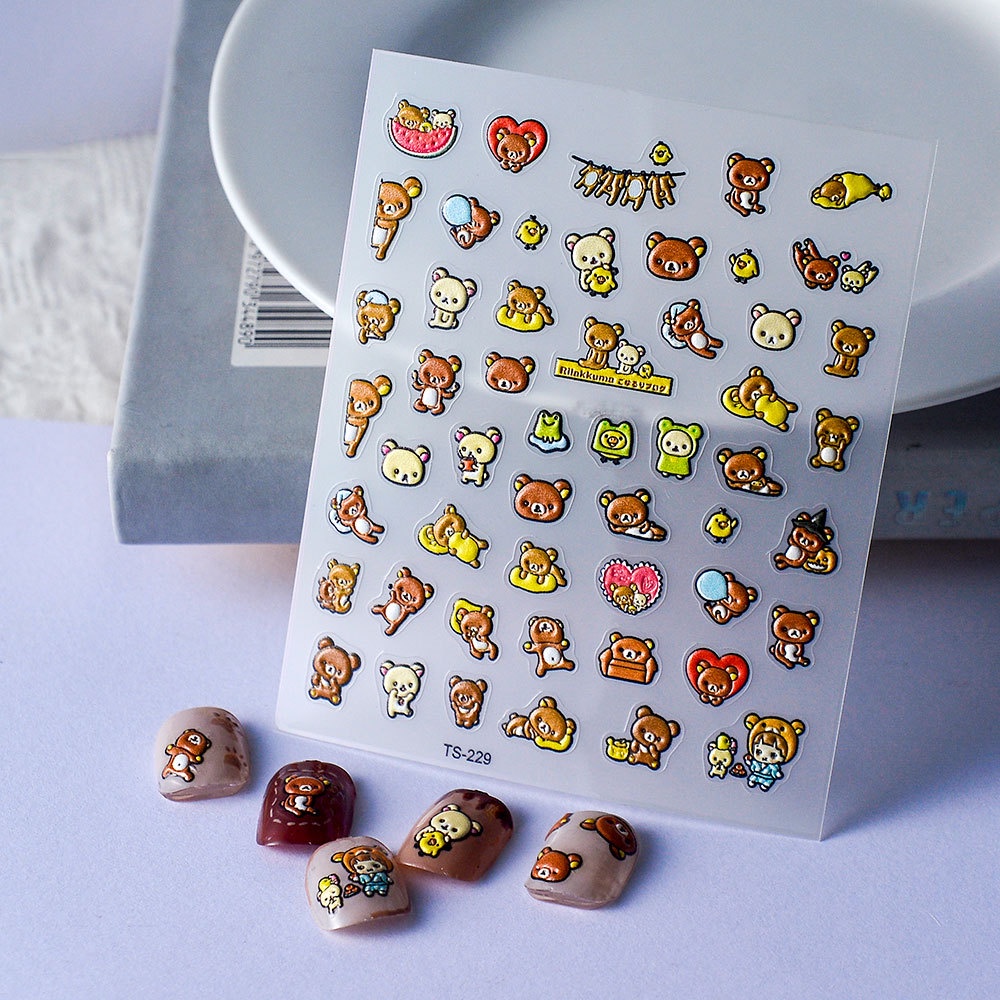 Sticker Lụa  Nổi 5D Độc Đáo | Hoạt Hình Gấu Dâu Lotso Kuromi Báo Hồng Doraemon | Hình Dán Móng Tay