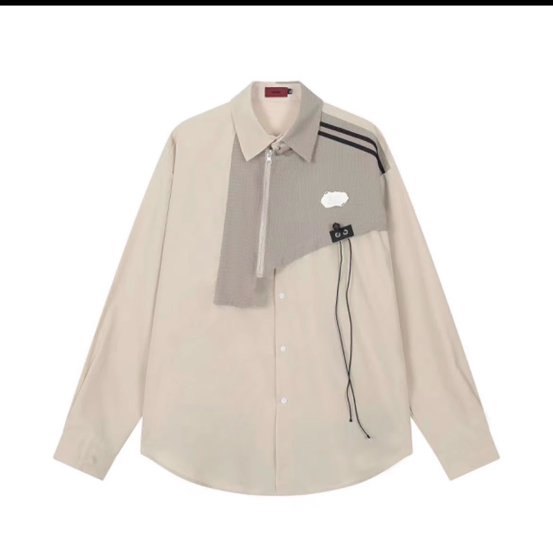 Áo Sơ Mi Thiết Kế Chắp Vá Waffle Phong Cách Mới Mùa Thu Cho Nam Và Nữ