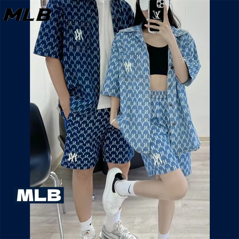Áo Khoác Denim Tay Ngắn Thêu Logo MLB NY 100% Thời Trang Cho Cặp Đôi