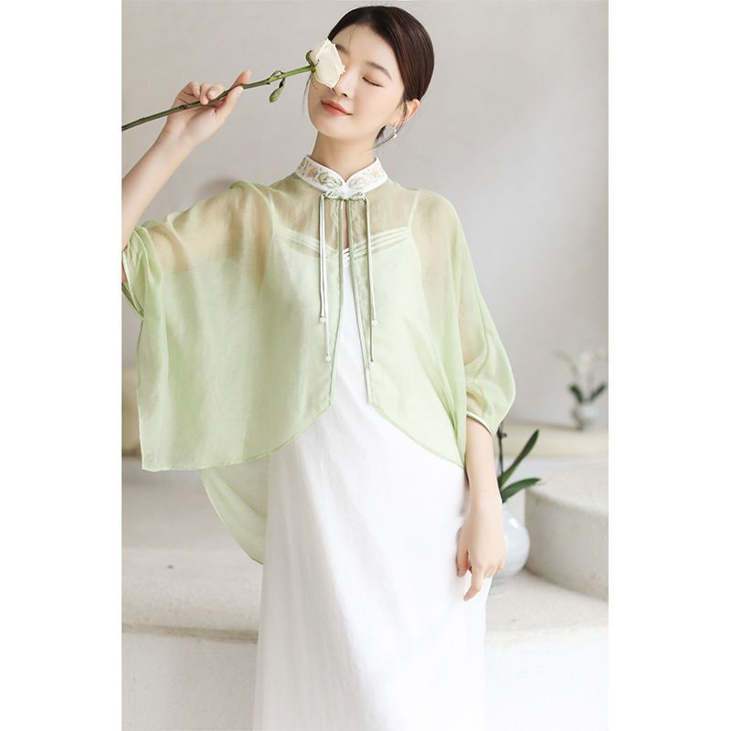 Áo Choàng Chiffon Cổ Đứng Dáng Rộng Thêu Họa Tiết Kiểu Trung Hoa Thời Trang Mùa Hè 2023 Cho Nữ