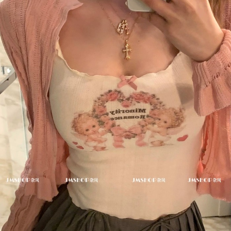 Áo Không Tay Dáng Ôm In Họa Tiết Thời Trang Mùa Hè Hàn Quốc Dành Cho Nữ