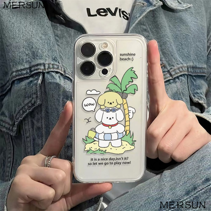 ✅Ốp Điện Thoại Mềm Chống Sốc Hình Cún Và Dừa Đơn Giản Cho Iphone 13 78 plus 14Pro 12 11Max6In 1LRK