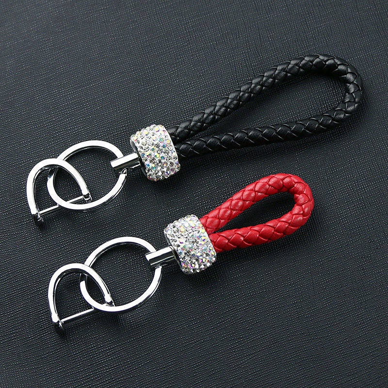 Diamond Studded by Hand Braided Rope Keychain Female Cute Car Key Pendant Home Key Ornament Key Ring Circle CAk7
