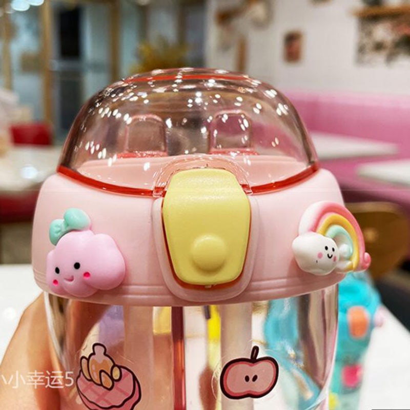 Bình nước có ống hút ống hút đôi bình nước nhựa Bình Nước 430ml Bằng Nhựa Không BPA Hai Ống Hút Dễ Thương Cho Học Sinh