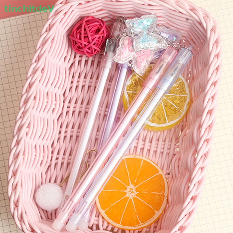 1 Bút Mực Gel Ngòi 0.5mm Đính Kim Sa Hình Bướm Sáng Tạo Màu Sắc Ngẫu Nhiên Dành Cho Học Sinh