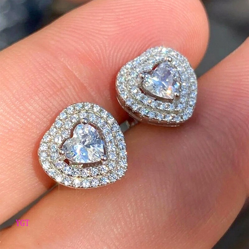 Ygt Bông Tai Đính Đá Zircon Hình Trái Tim Thời Trang Thanh Lịch Dành Cho Nữ