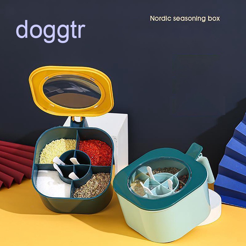 Hộp Đựng Gia Vị Bốn Ngăn Có Nắp Đậy Tiện Lợi Dành Cho Nhà Bếp