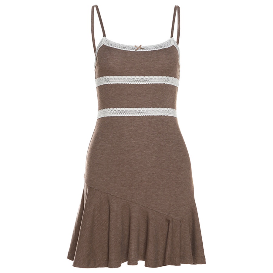 Kliou Đầm Ngắn Ôm Dáng Phối Ren Phong Cách Đường Phố Retro Thời Trang Mùa Hè 2023 Mới