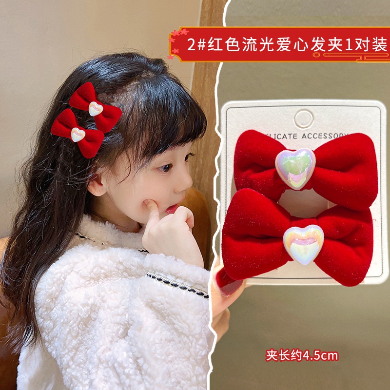 Kẹp Tóc Nơ Đỏ Phối Tua Rua Phong Cách Trung Hoa Mừng Năm Mới Cho Bé Gái