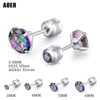 1 cặp bông tai thép titan bạc 925 đính đá zircon 3-6mm