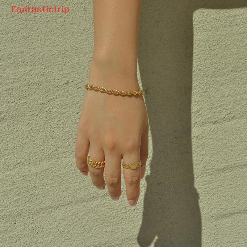 Vòng Tay Dây Xoắn Bằng Thép Không Gỉ Màu Vàng 4MM Phong Cách Hip Hop Punk Thời Trang Cho Nữ