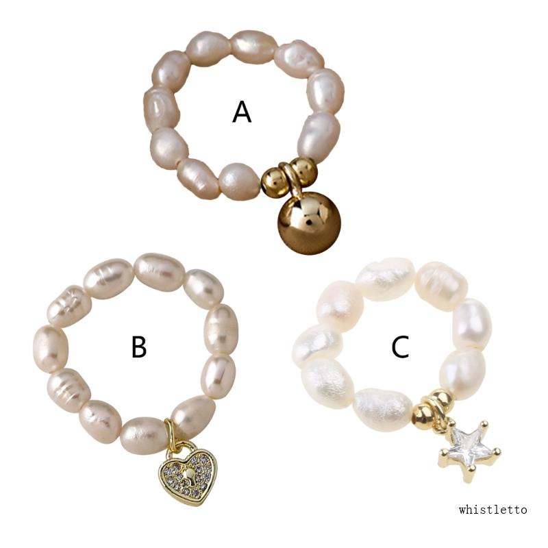 Nhẫn Co Giãn Đính Hạt Ngọc Trai Hình Ngôi Sao / Trái Tim