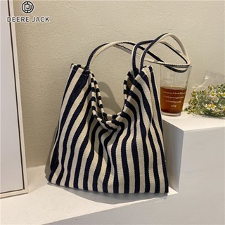 Deere Jack Túi Xách Tote Đeo Vai Kẻ Sọc Đơn Giản Đa Năng Thời Trang Hàn Quốc Cổ Điển Nghệ Thuật Cỡ Lớn Cho Nữ