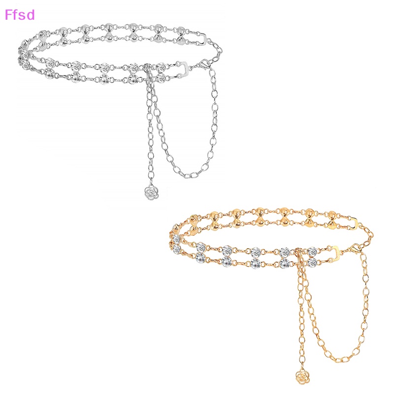 {Ffsd} Thắt Lưng Dây Xích Kim Loại Hai Lớp Đính Kim Cương Pha Lê Thời Trang Sáng Tạo Đa Năng Cho Nữ * Bán Chạy