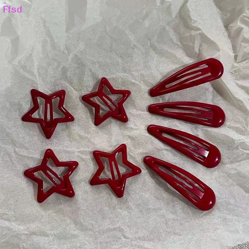Set 5 Kẹp Tóc Hình Ngôi Sao Đỏ May Mắn Bằng Kim Loại Cho Nữ