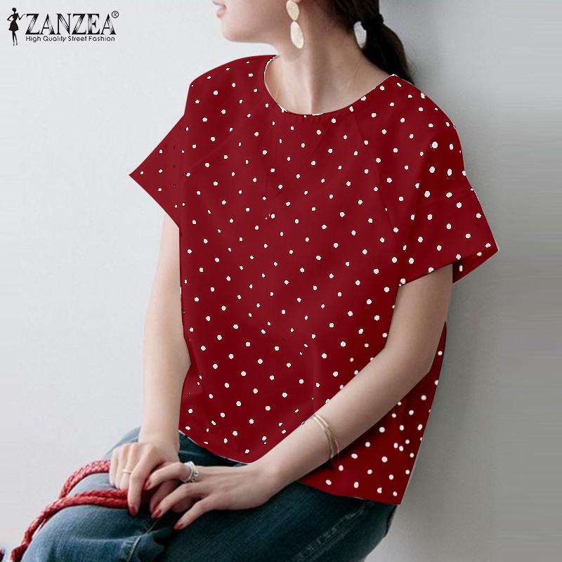 Zanzea Áo Kiểu Hở Vai Tay Dài Họa Tiết Chấm Bi Phong Cách Hàn Quốc Dành Cho Nữ
