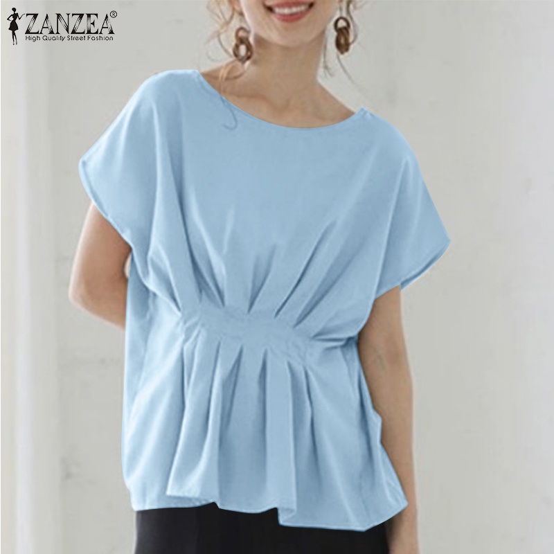 Zanzea Áo Thun Nữ Ngắn Tay Cổ Tròn Form Rộng Màu Trơn Phong Cách Hàn Quốc