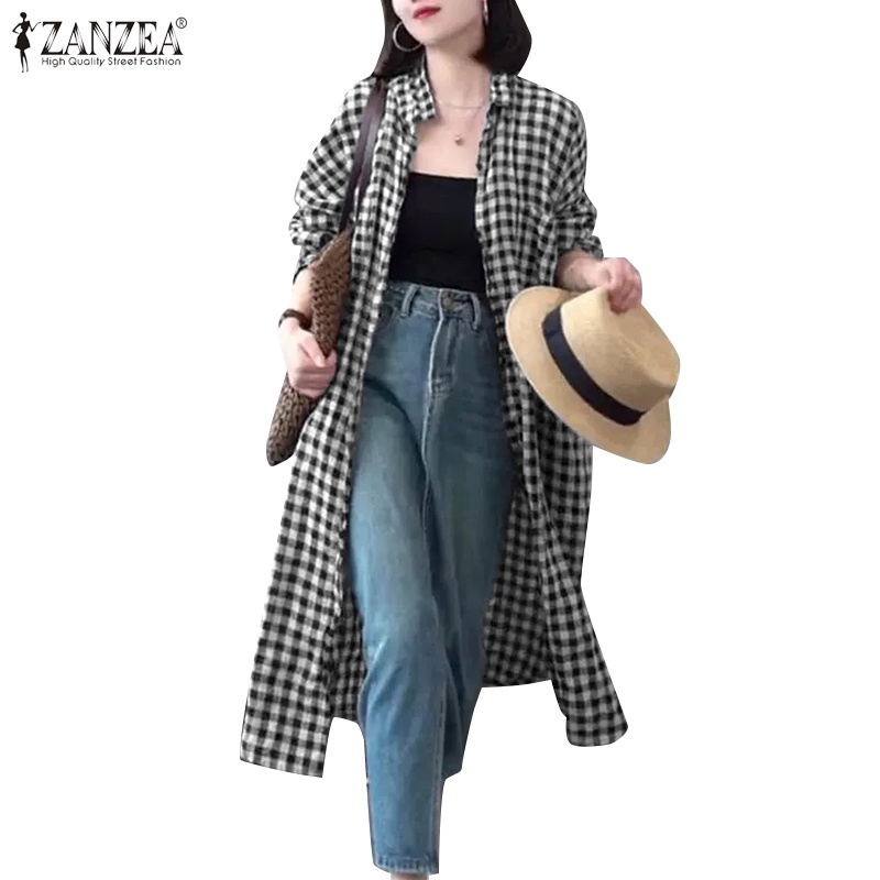 ZANZEA Áo Sơ Mi Dài Tay Họa Tiết Ca Rô Thời Trang Dành Cho Nữ